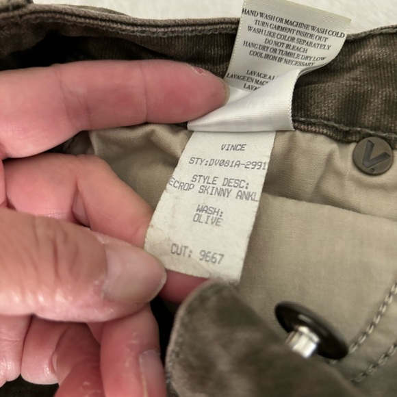 Vince Crop Skinny Ankle Jean Olive Green Size 27 - Picture 7 of 15